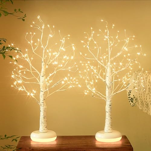 Vista 7 de EAMBRITE Árbol de abedul con luces LED, decoraciones de Navidad para interiores, lámpara de árbol de espíritu con temporizador y atenuador, árboles
