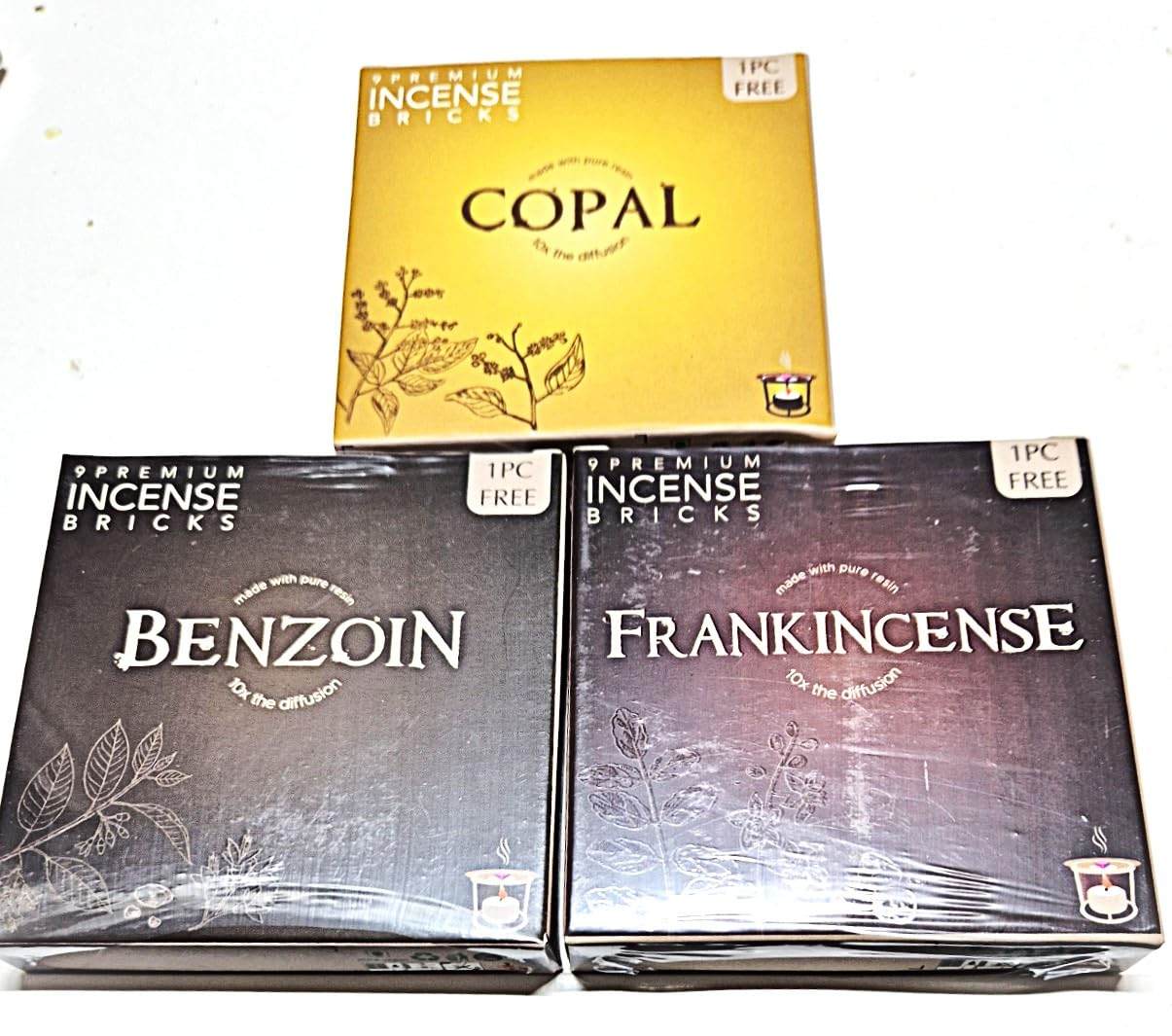 Aromafume Incense Bricks (3 Trays x 9 Pieces Each) 1 Tray each of Benzoin, Copal, Frankincense