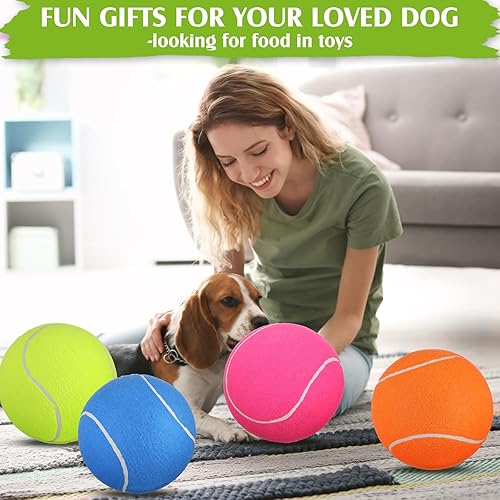 Miniatura 2 de Paquete de 4 pelotas de tenis gigantes inflables para perros de 9.5 pulgadas, pelota de goma grande para interiores y exteriores, pelota de tenis