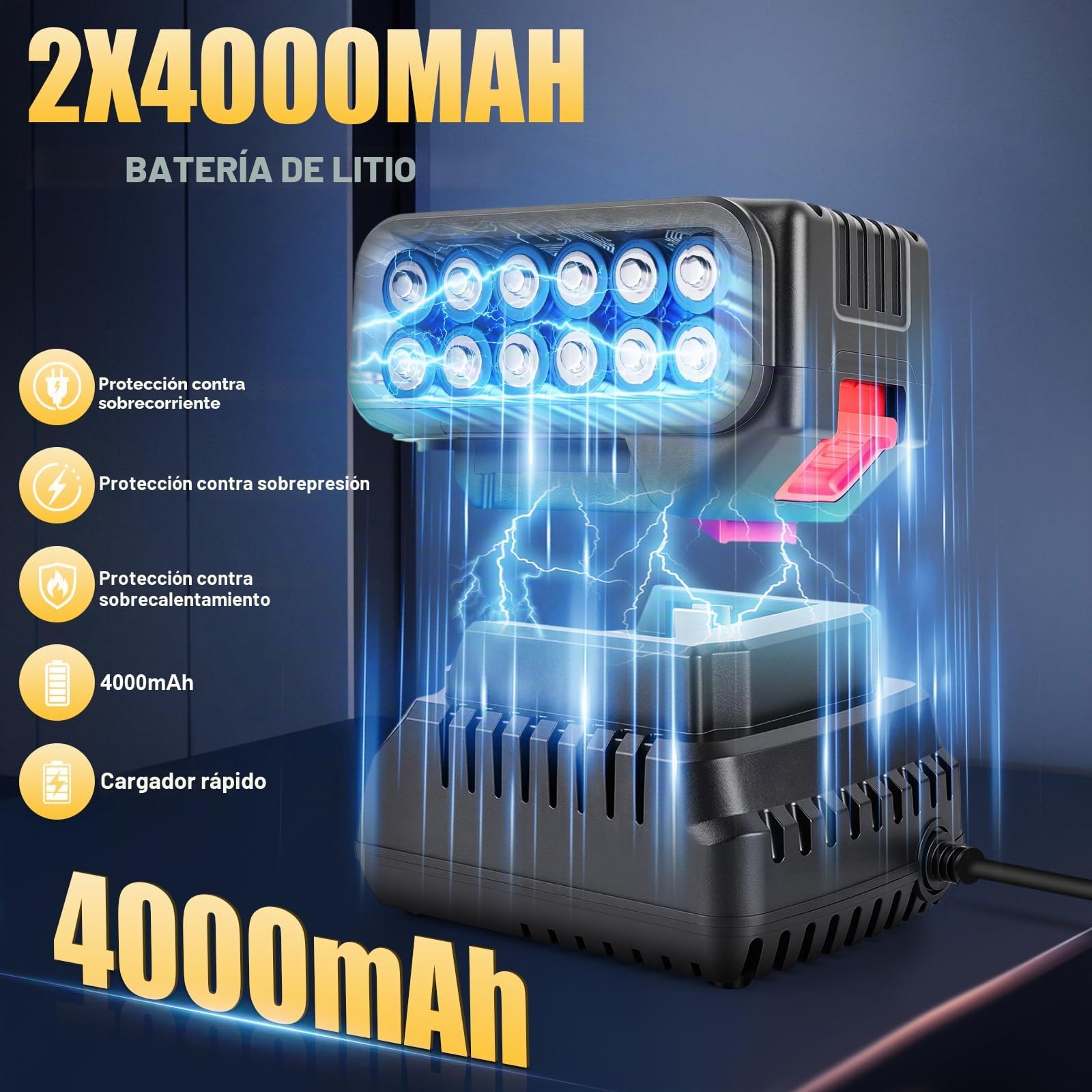 Llave de Impacto Inalámbrica , 400N.m 21V 3 en 1 Pistola de Impacto Brushless Parada Automática 2 Baterías 4.0Ah Atornillador y Taladro de Impacto de 1,6kg para Bricolaje y Muebles 29 Accesorios