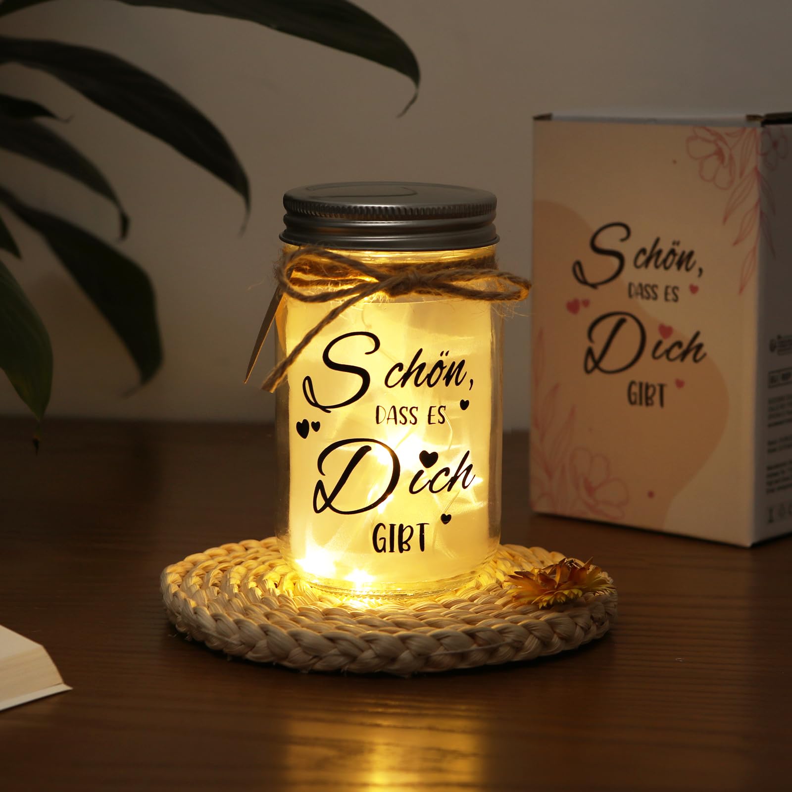 JVURICE LED Flaschenlicht, Schön dass es Dich gibt, Beleuchtete Flasche Mit Spruch, für frauen, Glückslicht Dekolicht für Geburtstag Hochzeit,Weihnachten, Spardose Hochzeitsgeschenk