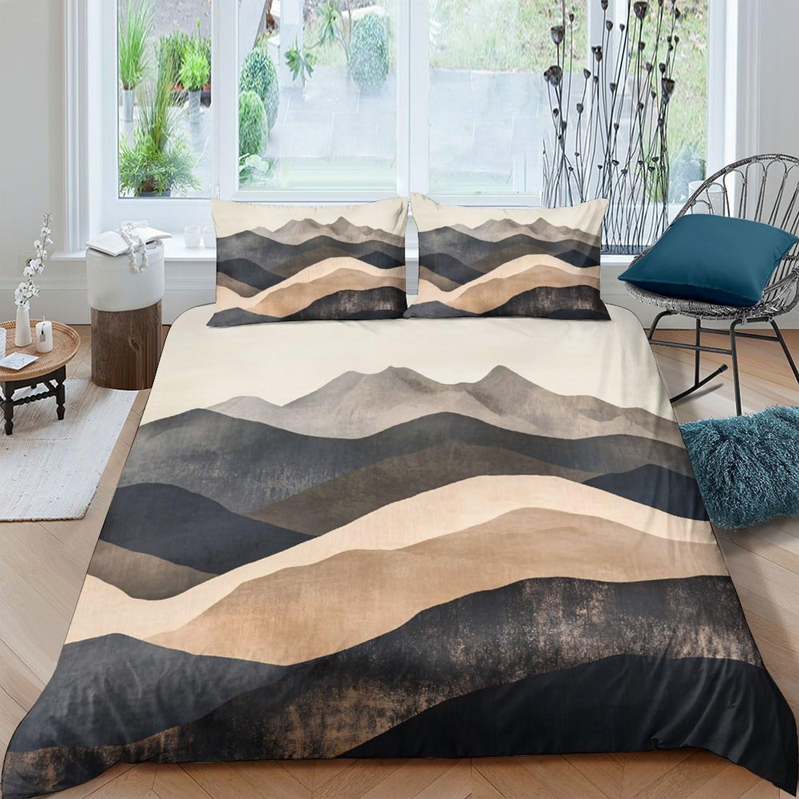 Ctjqhvkz Style-9 3D Printed Mountain Landscape Fitted Sheet Microfiber Soft Breathable Abstract Waves Mattress Cover Bedroom Decor Single（135X200cm）