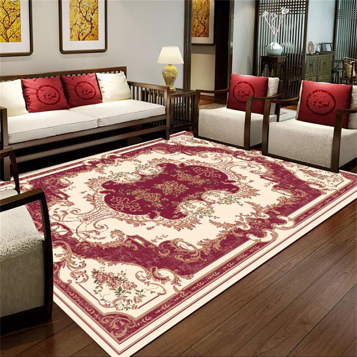 Tapis fleurs vintage rouge 120x170 cm pour réveiller la déco du couloir