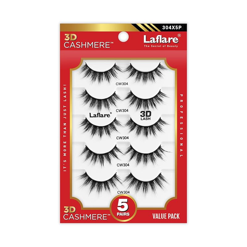 Cílios postiços 3D Cashmere Laflare, modelo 304X5P, pacote com 5 pares