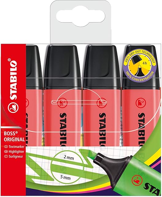 Zakreślacz - STABILO BOSS ORIGINAL etui 4 szt. - kolor: czerwony