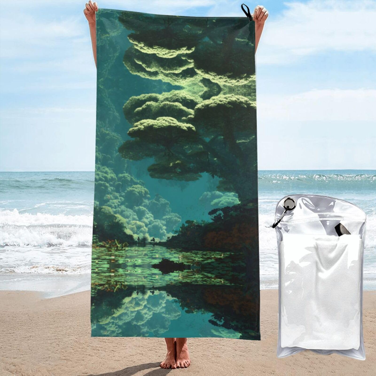ESNAIUVCD Rainforest Print Beach Towel, Microfibre Sauna Towel, Quick-Drying Fitness Towel, Lightweight And Thin Portable Sauna Towel