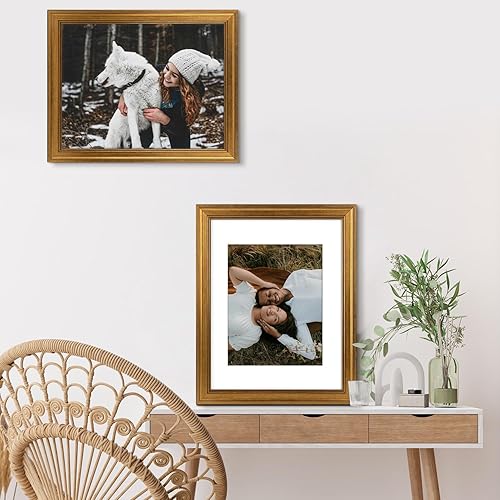 Miniatura 6 de Golden State Art, Marco de fotos dorado oscuro de 11 x 14 pulgadas, para colgar en la pared, incluye paspartú blanco para fotos de 8 x 10 pulgadas y