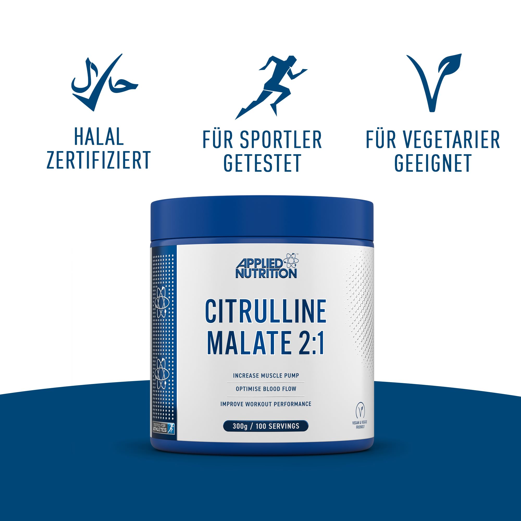 Applied Nutrition Citrulline Malate 2:1 | 3000mg per Serving Nitric Oxide Booster Amino Acid Powder Supports Muscle Recovery Improves Performance Vegan Gluten Free (300g - 100 Servings) (Unflavoured)