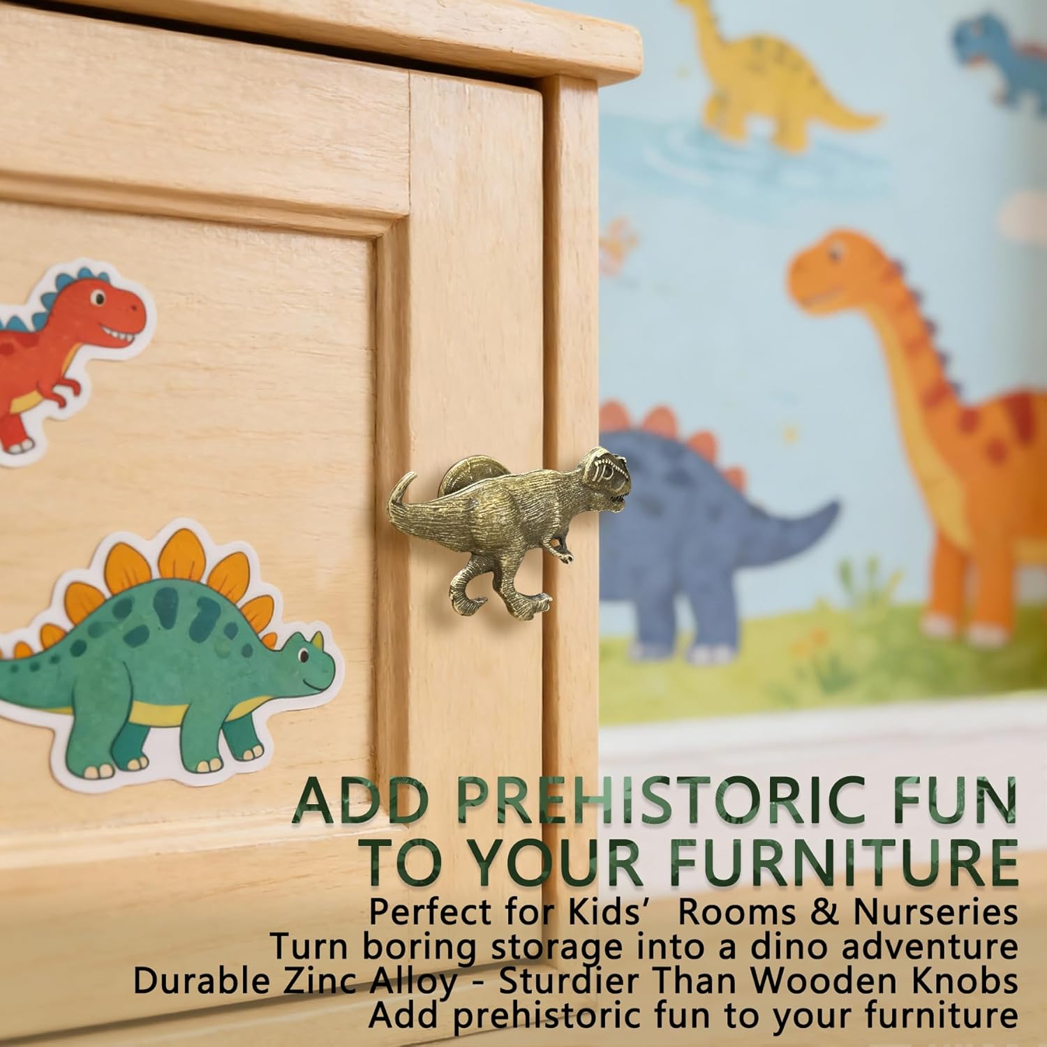 T-Rex Dinosaur Drawer Knobs 2.2 * 1.3" 6Pcs Cute&Cool 3D Dinosaur Cabinet Pulls, Jurassic Theme Dresser Knobs for Kids Room, Nursery, Playroom, Dinosaur Lovers with 2 Sizes of Screws