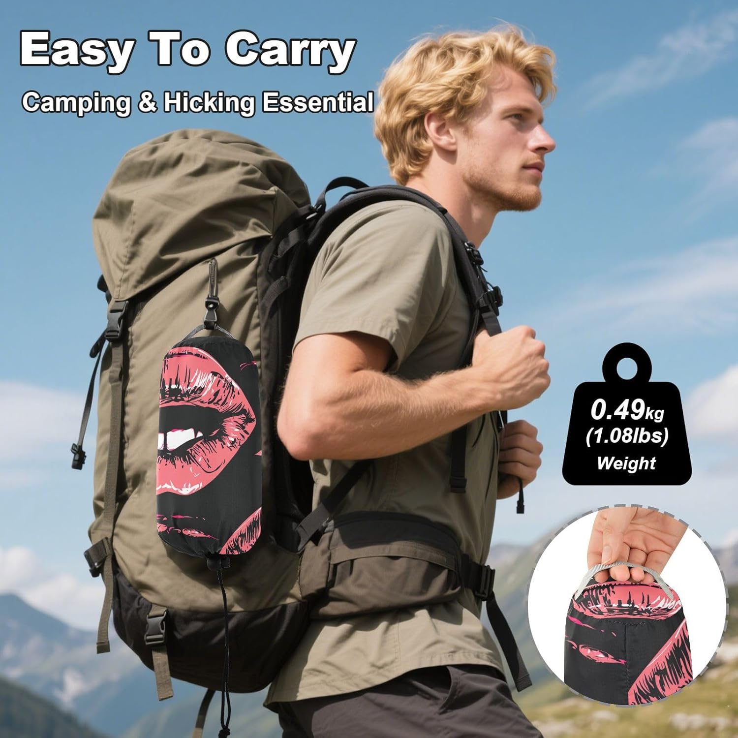 ALAZA Pink Lips Camping Hammocks Single or 2 Person 500 lbs Portable Parachute Travel Hammock w/Tree Straps for Hiking Backpacking Indoor Outdoor