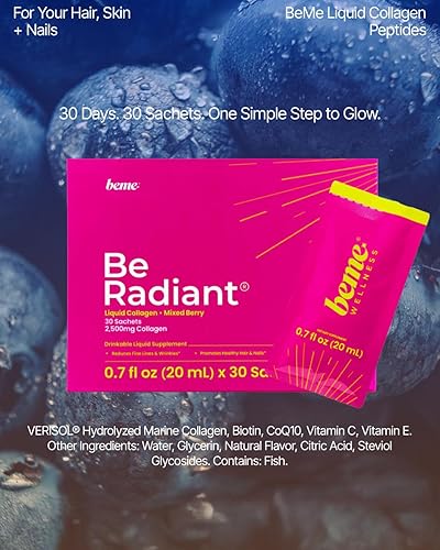 Miniatura 8 de BeMe Colágeno líquido para mujeres, 2500 mg Verisol colágeno líquido con biotina, CoQ10 y vitamina C  Péptidos de colágeno clínicamente probados