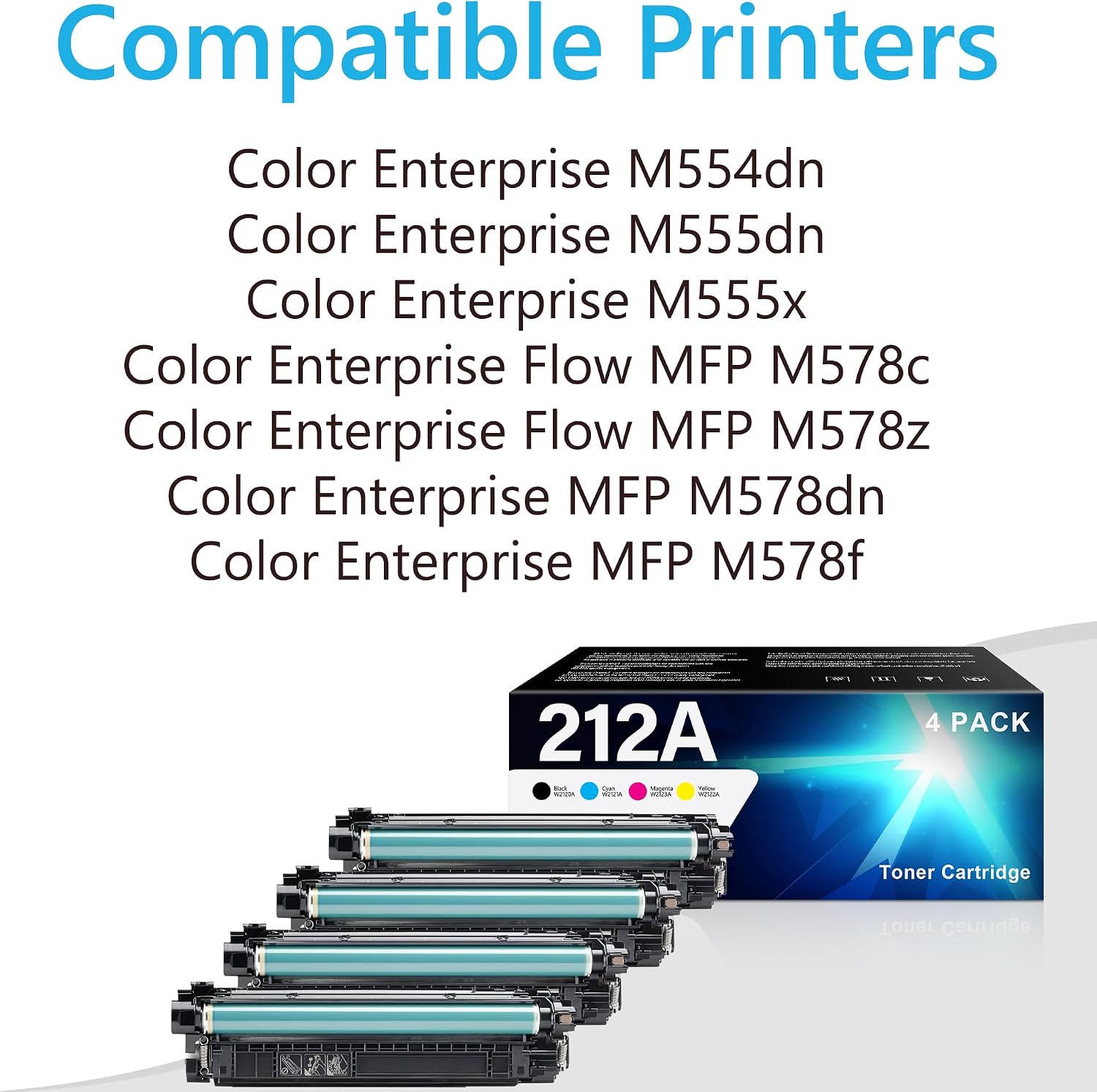 212A Toner Cartridges 4 Pack (with Chip) Replacement for HP 212A W2120A Work with Color Enterprise M555dn M554dn M555x Flow MFP M578c M578z MFP M578dn M578f Printer
