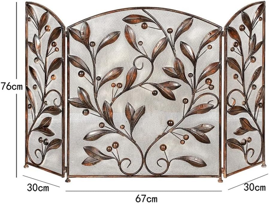 Indoor Fireplace Screen with Metal Pattern Fire Partition Screen Living Room Three Panel Fireplace Screen Guardrail Fireplace Spark Guard Fire Place Assecories Sets (A)