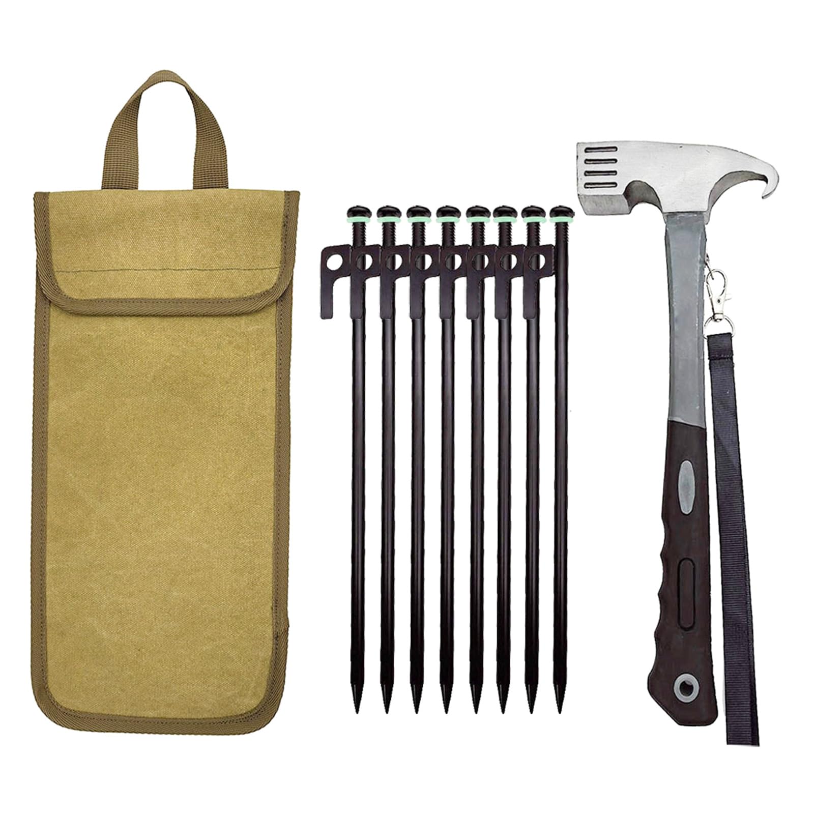 8 Stück Heringe für Vordächer, fluoreszierender Zelthering, Garten Rasenhering mit Hammer, Outdoor Camping Heringe für Befestigungen, Zeltplanen, Markisen, Stahl, robust, mit fluoreszierendem Reifen