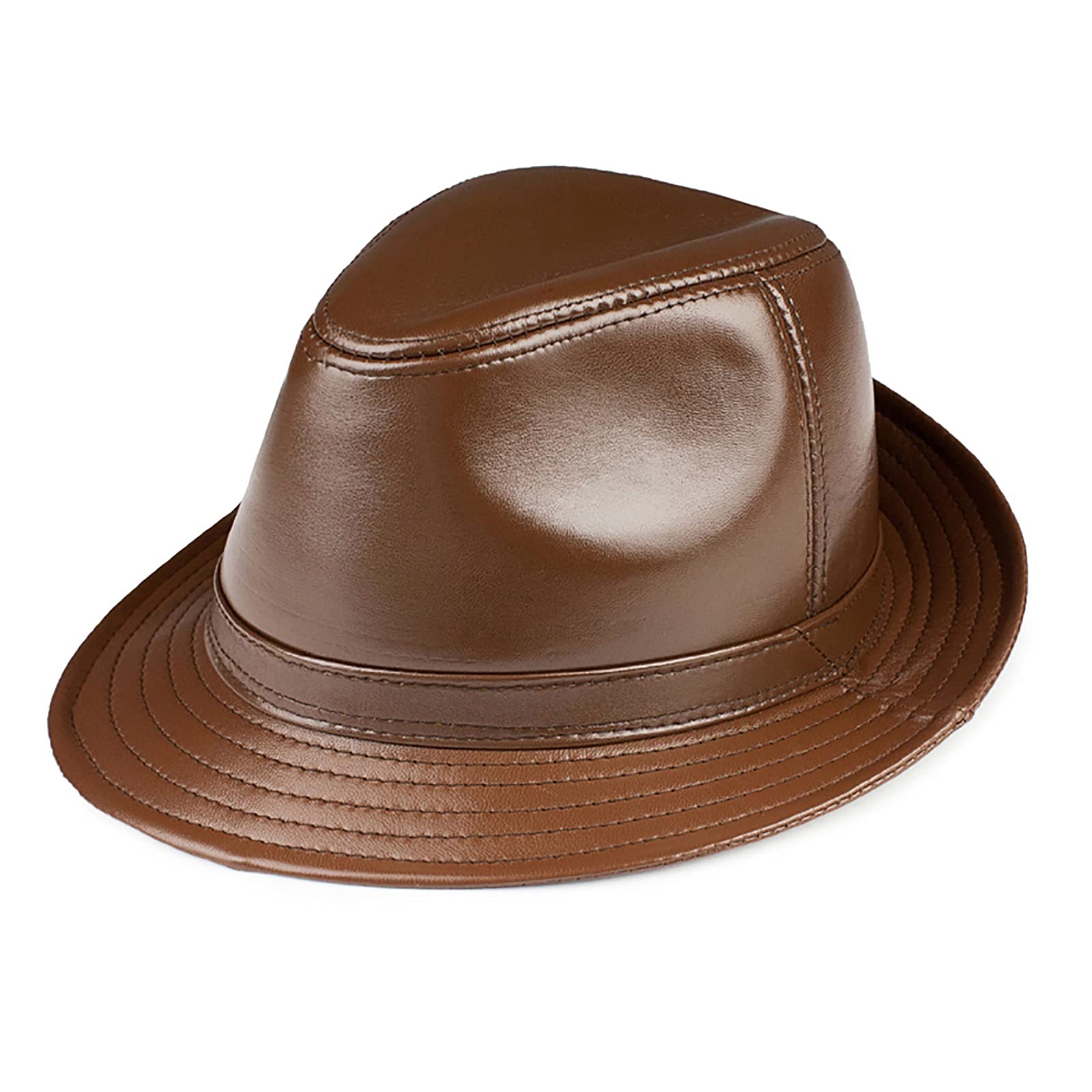 Sombreros de invierno, cuero Vintage Jazz Cap Mens Sheepskin Retro Fedora Gentleman Hat 55-60cm