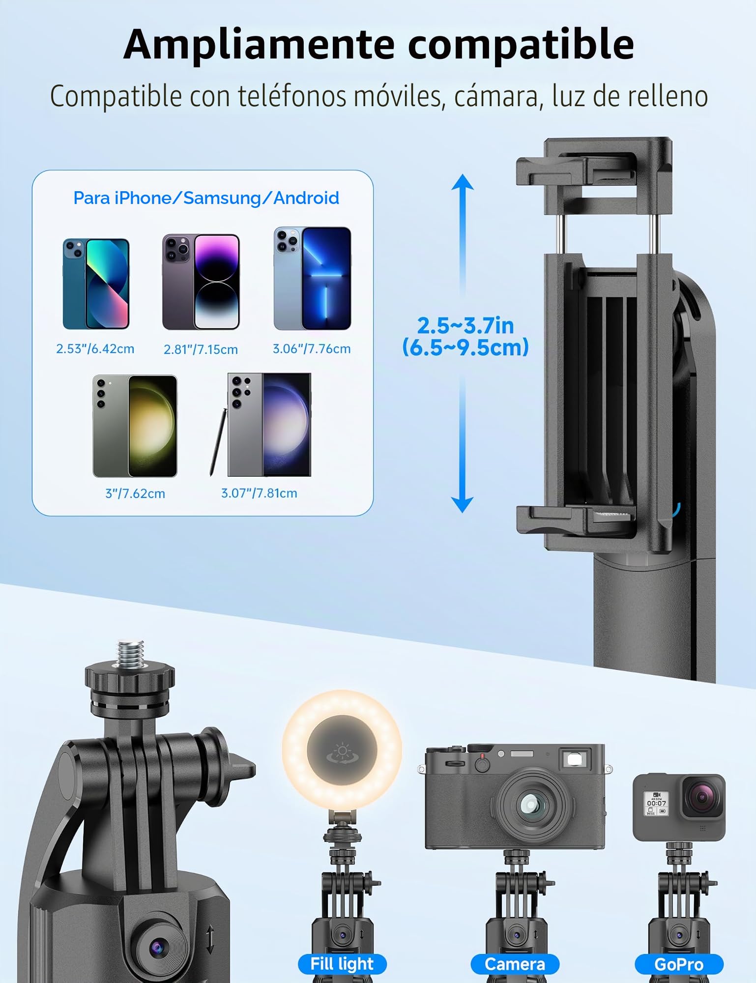 163cm Palo Selfie Tripode para Movil, Trípode de Seguimiento Facial automático, 360 Flexible Rotacion Grados con Inalámbrico Control Remoto Selfie Stick Soporte Compatible con iPhone/Android/Cámara