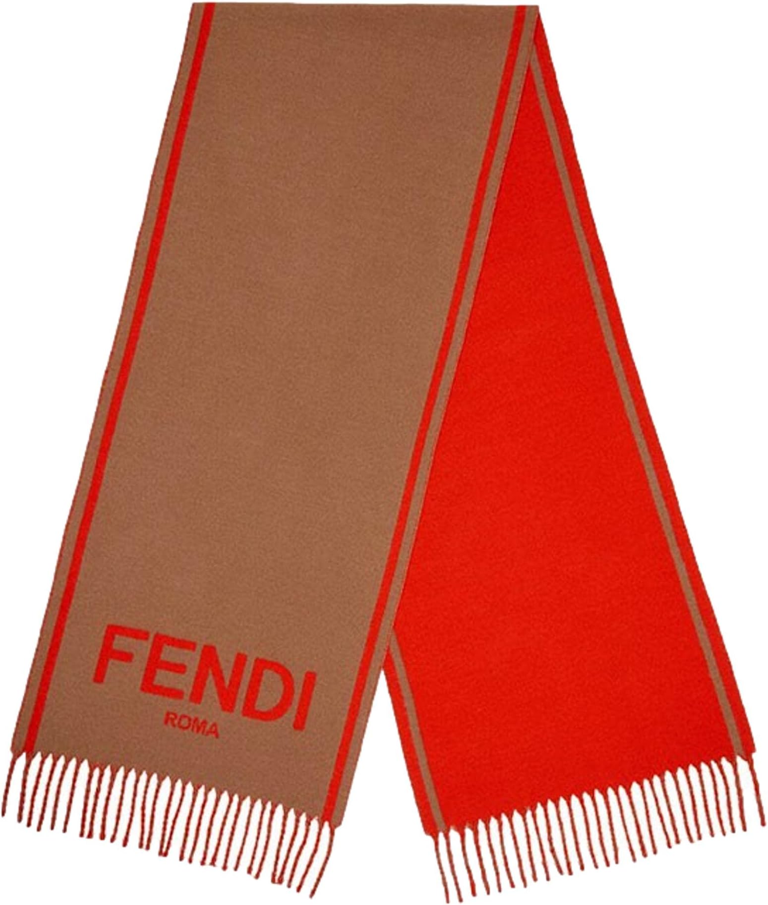 Roma Cashmere Scarf Beige Orange Logo FXT322, Brown, L