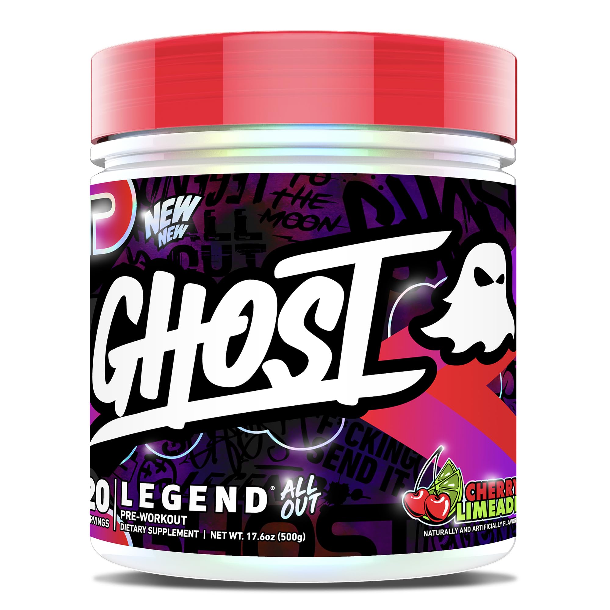 GHOST Legend All Out Pre-Workout Powder, Cherry Limeade, 20 Servings | Pre-Workout Supplement for Men, Women - Energy & Pumps - 400MG Caffeine, Citrulline, Beta Alanine, Betaine, NO3-T, Sugar-Free