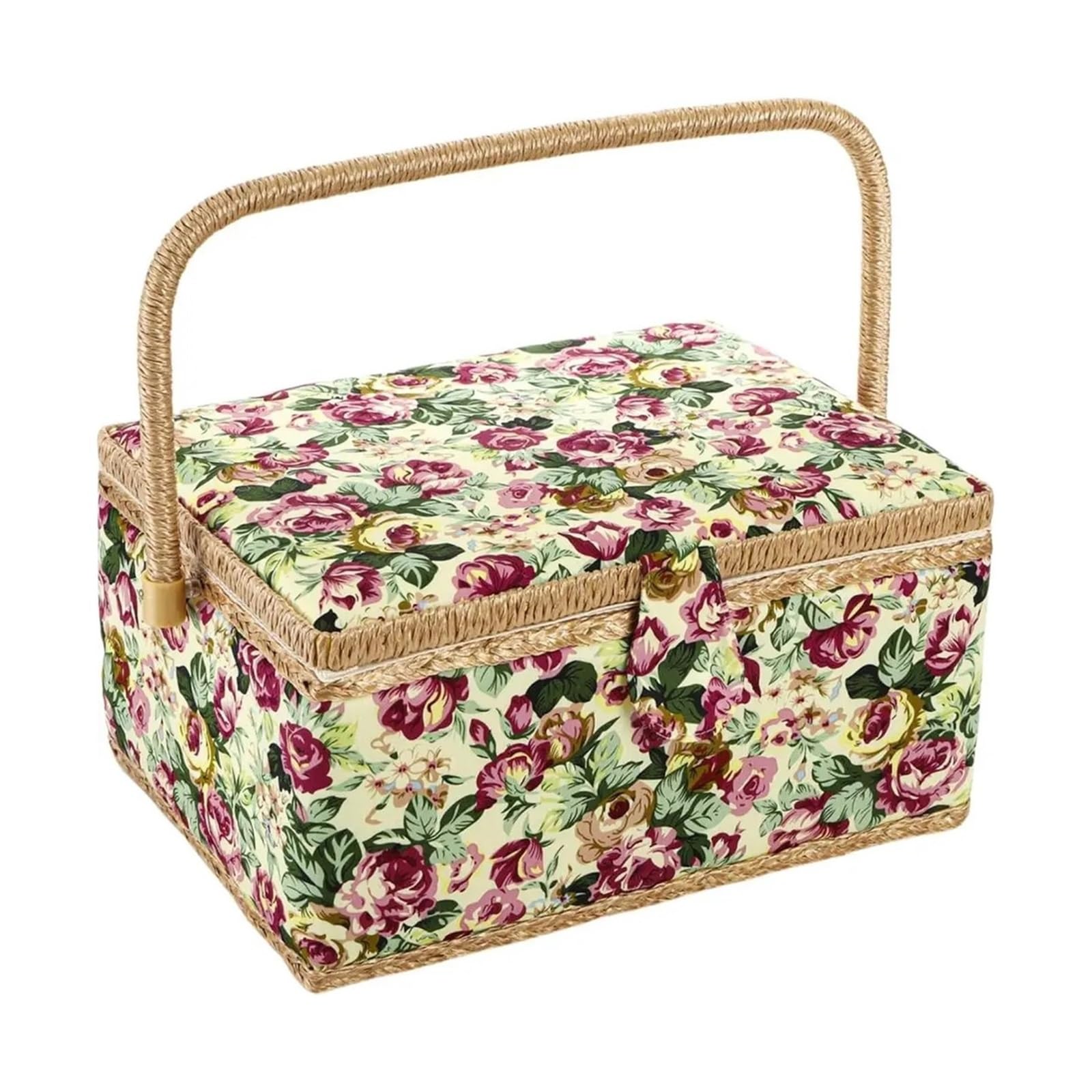 Cesta de costura Large Sewing Basket, With Removable Tray, Rose Floral Print Design Kit Storage Box
