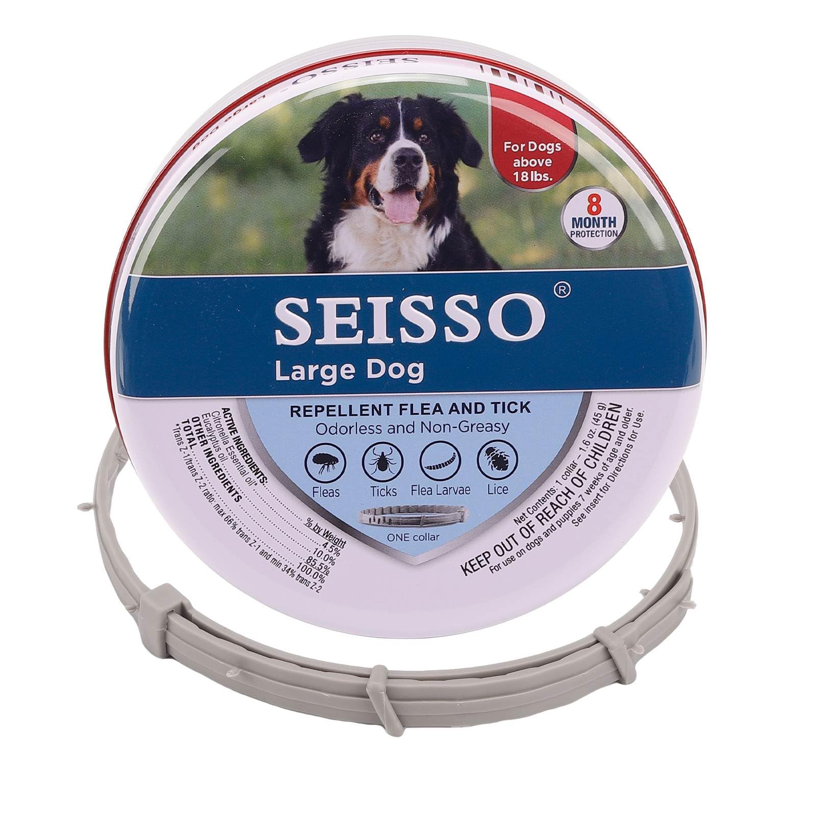 SEISSO Collar Antiparasitario Perros, Collar contra Pulgas y Garrapatas para Perros Medianos y Grandes, Collar Protege Perros y Gatos de pulgas Garrapatas Piojos Mosquitos Larveas, Gris, 68.5 cm