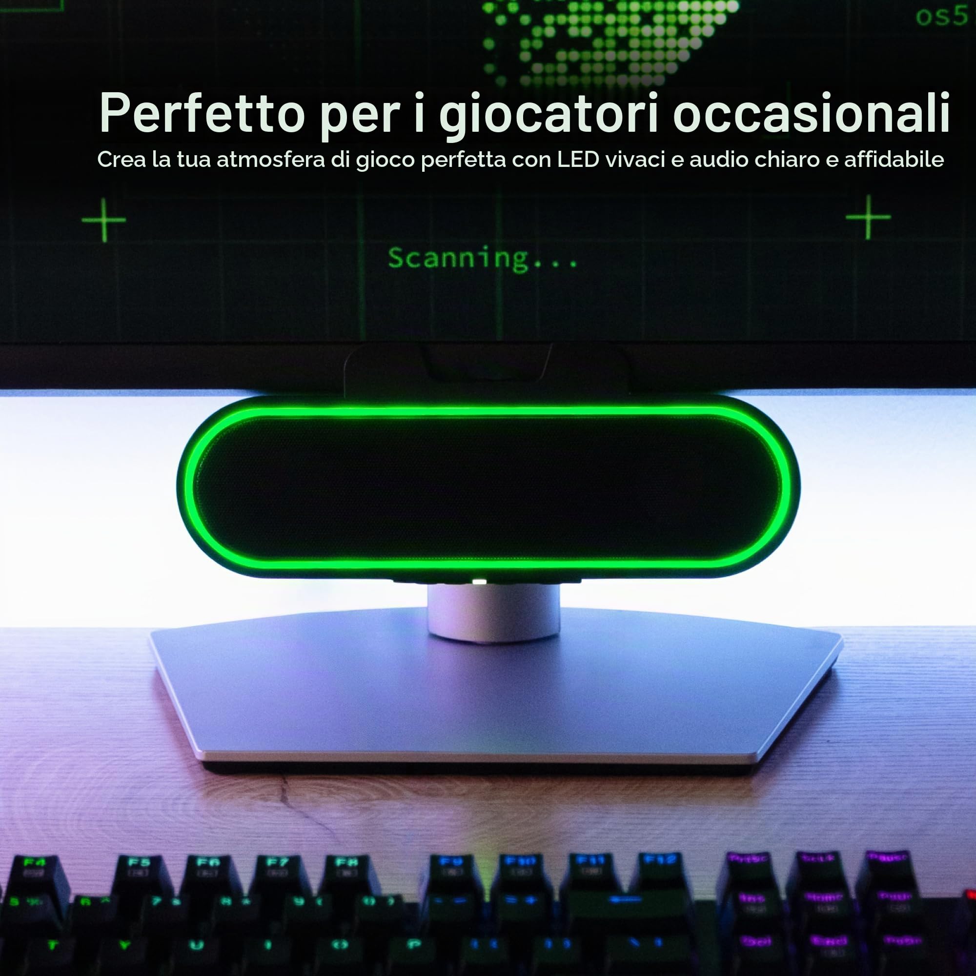 Cyber Acoustics - Barra degli altoparlanti USB con luci LED (CA-2890GX) – Barra degli altoparlanti alimentata tramite USB per PC e Mac, luci LED dinamiche sincronizzate con la musica, si fissa a
