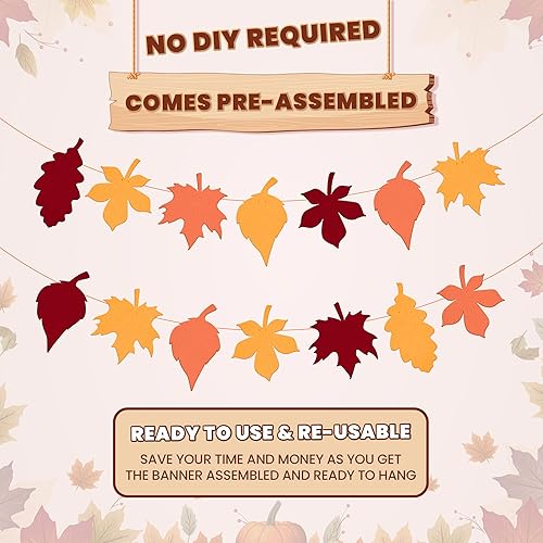 Miniatura 3 de KatchOn, Guirnalda de hojas de fieltro para decoraciones de Acción de Gracias, 10 pies, sin bricolaje, guirnalda de otoño de fieltro para