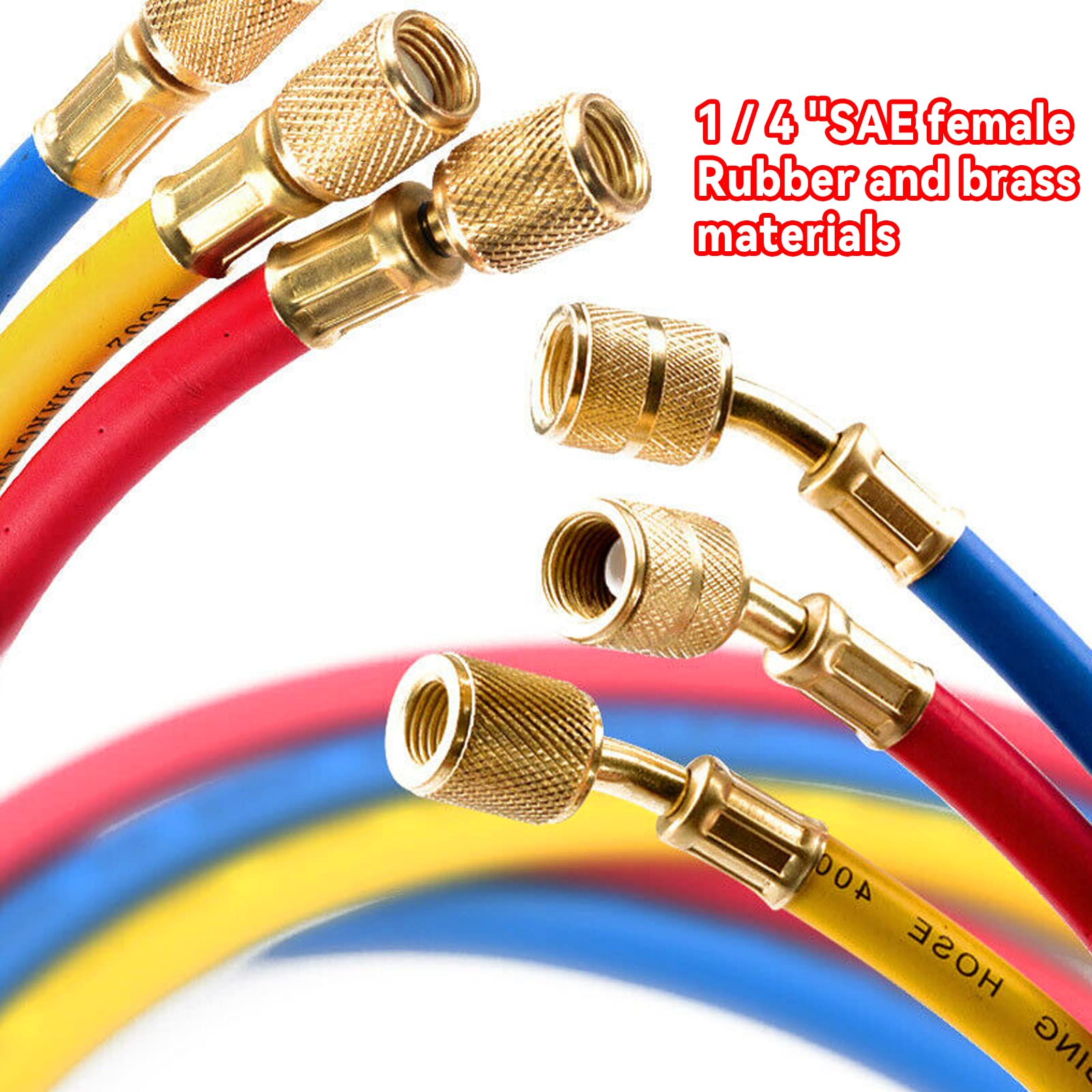 Tubo di riempimento per refrigerante aria condizionata 60 "per R134a R12 R2 R502, (600-3000) PSI fluoruro AC tubo di riempimento 1/4" SAE filo di segnalazione (3 colori)