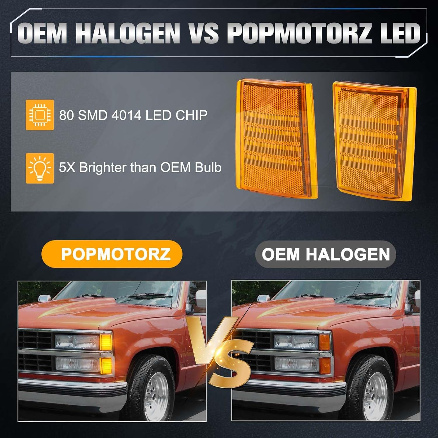 Dynamic LED Front Corner Light Side Marker Signal Lamps Assembly Kit for 1988-1993 Chevy C/K 1500 2500 3500 Pickup Truck 1992 -1993 Chevy Blazer、Chevy Suburban C1500 C2500 K1500 K2500 Amber Lens 4 PCS