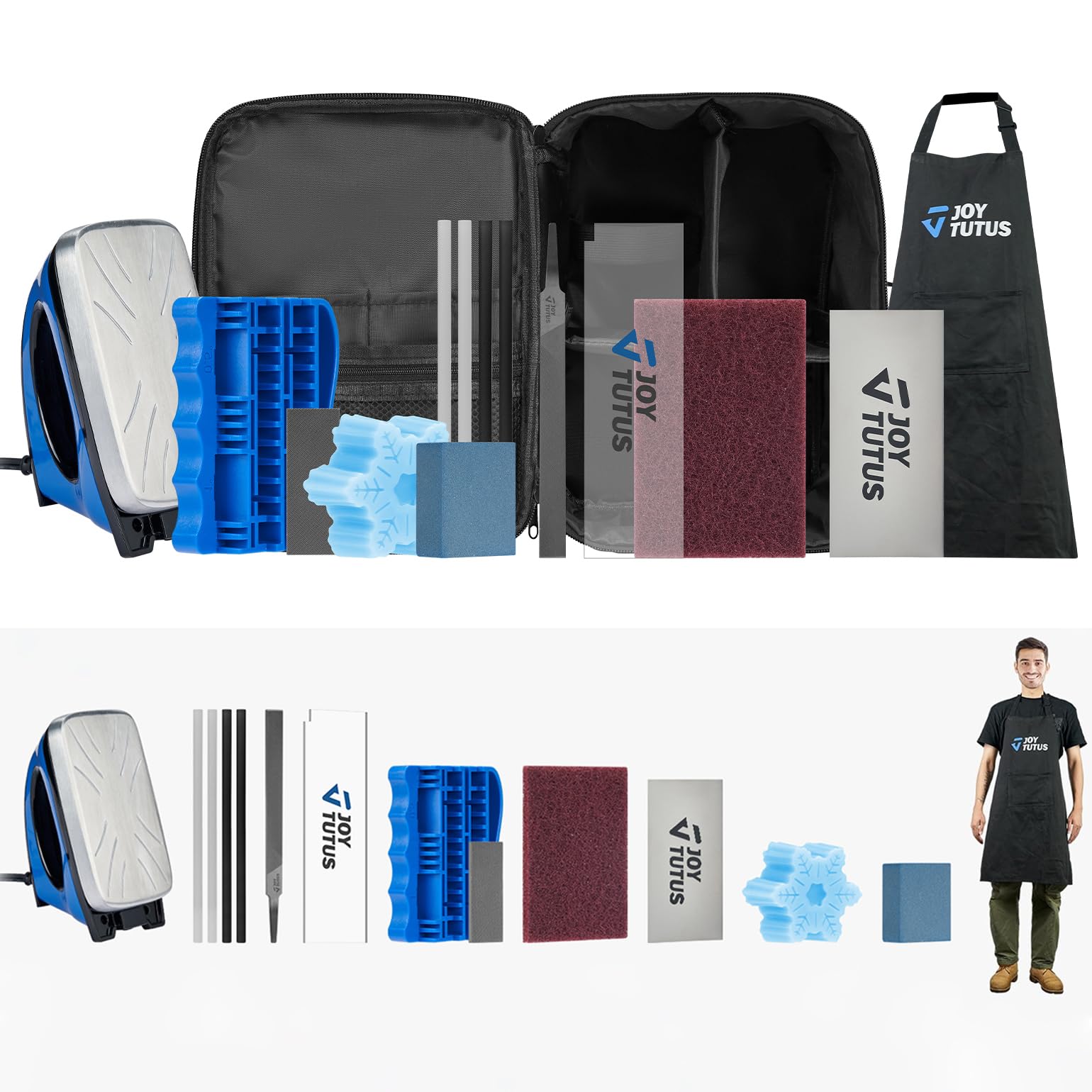 JOYTUTUS Kit de tuning de base pour ski, snowboard, cire avec fer à cirer, cire, accordeur de bord, sac de transport, tablier de cire, pour entretenir vos skis et snowboards