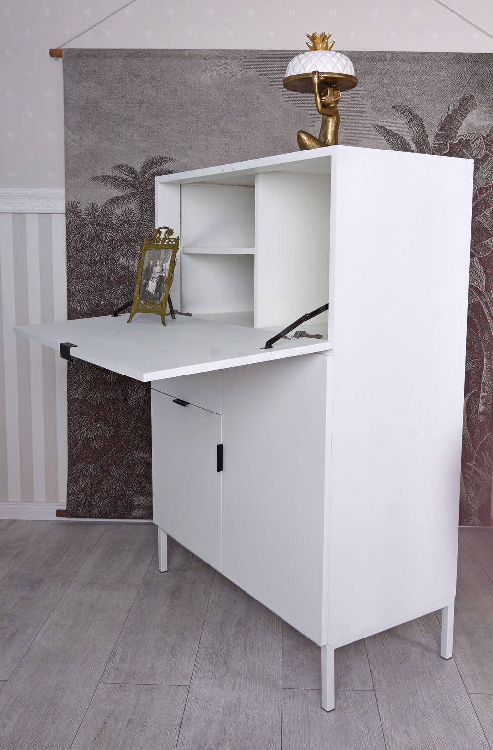 Sekretarzyk biały składany sekretarzyk stolik komputerowy Skandi szafka Hygge 80 cm hmb406 Palazzo ekskluzywny