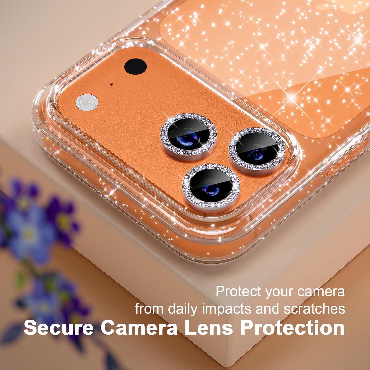 Choiche Compatible for iPhone 17 Pro Case, Women Cute Clear Glitter Bling Sparkly Case, [3 x Diamond Camera Lens Protectors] [2 x Tempered Glass Screen Protectors] 6.3-inch (Glitter Clear) - Image 3