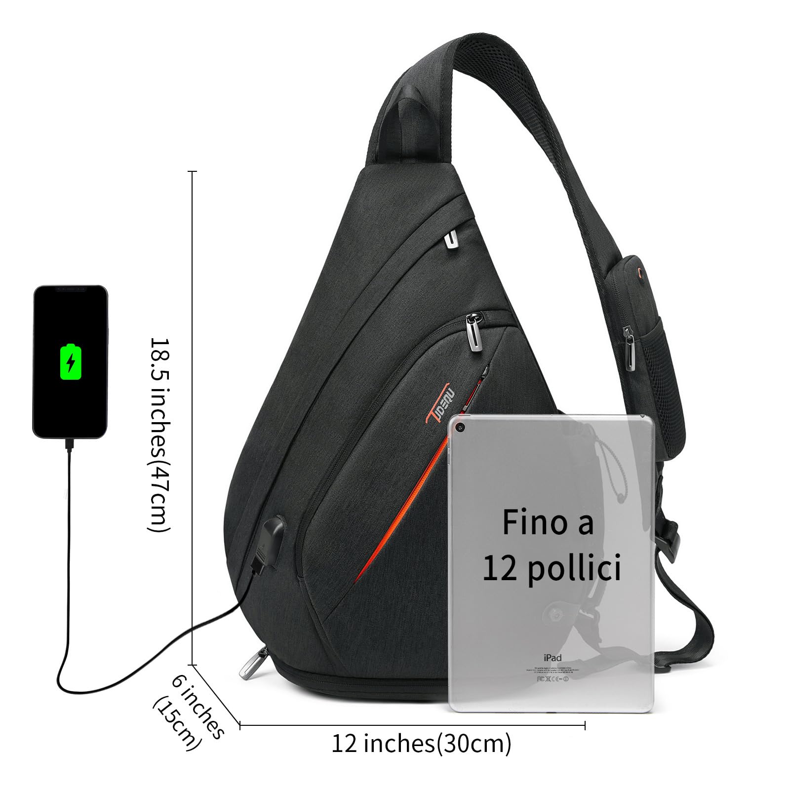 TUDEQU Zaino Monospalla per Uomini, Zaino a Tracolla con 8 Tasche, Borsa a Tracolla da Uomo da 19L, Pacchetto a Tracolla