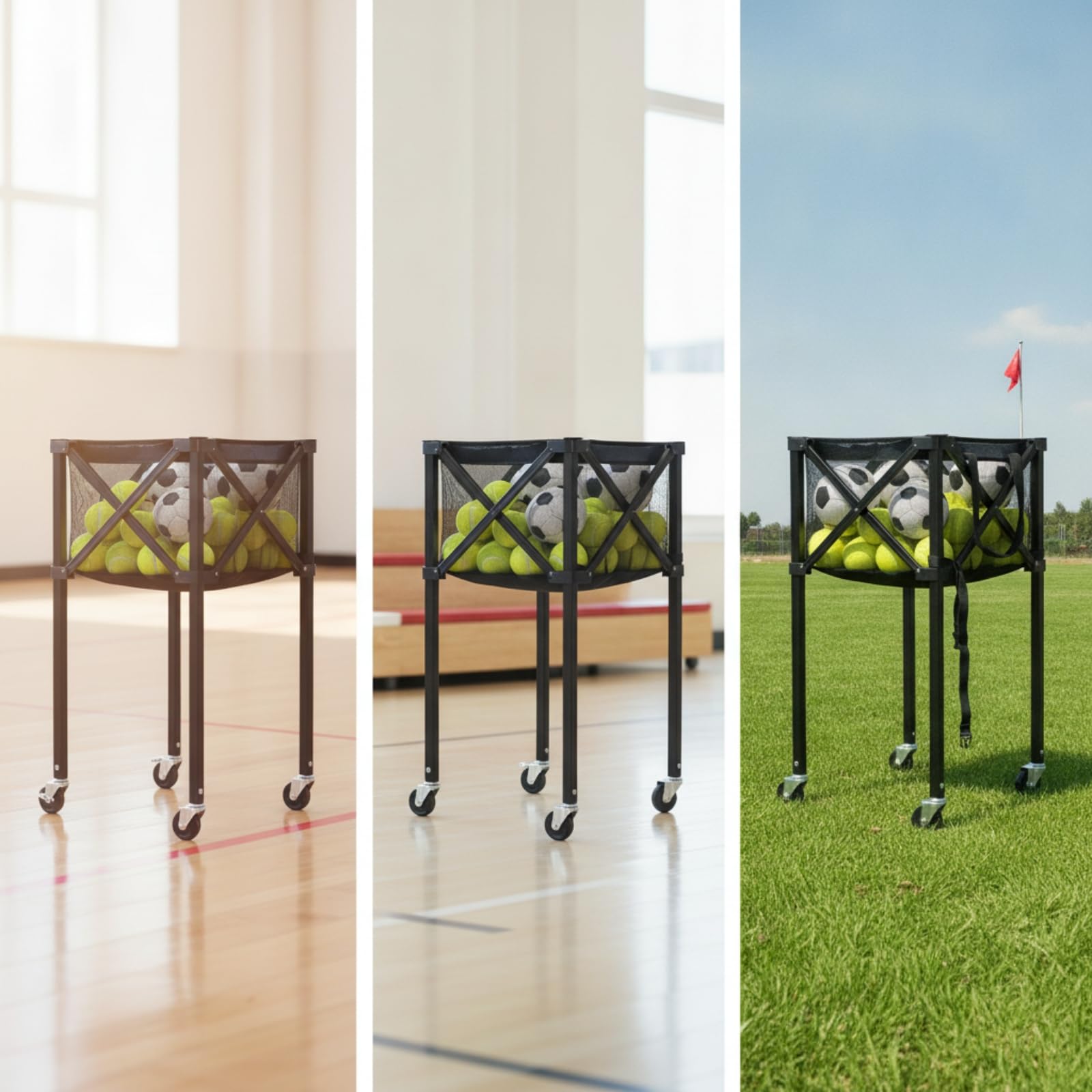 Carrello Porta Palline da Tennis Pieghevole Antistrappo Carrello Porta Palline da Tennis con Ruote Versatile Contenitore per Allenamenti, Tennis Cart A