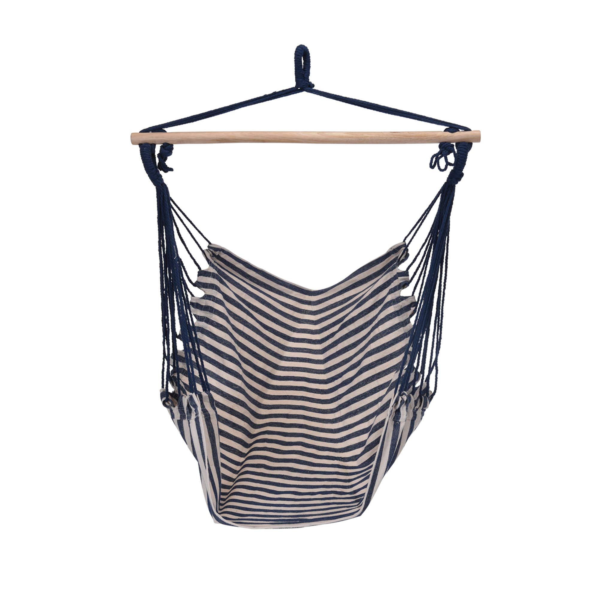 Urbnliving Blue Swinging Hammock Chair Fabric Material And Striped Design - Garden Furniture For Indoor And Outdoor - Up To 120Kg (Blue)