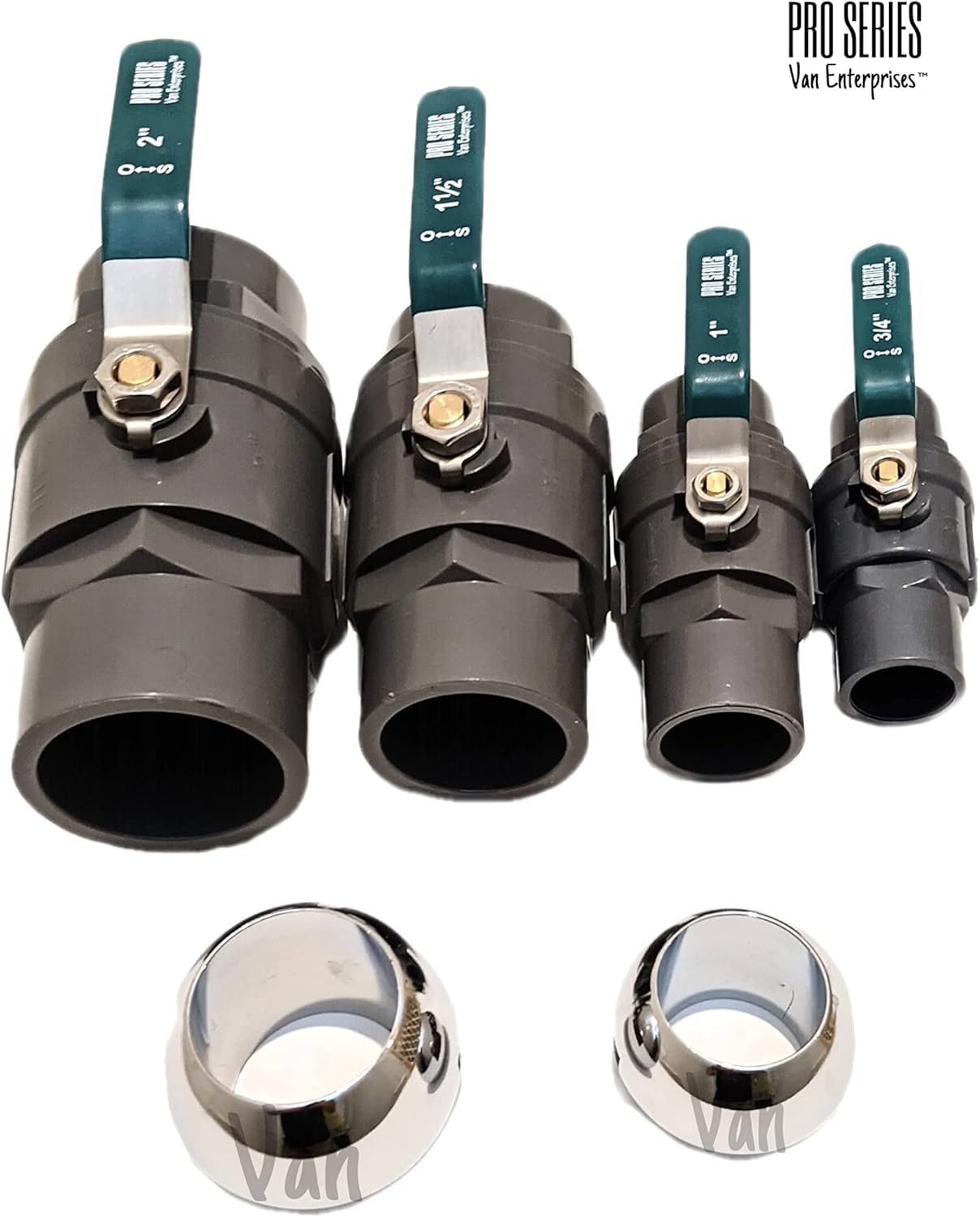 2" PRO SERIES- 2PC PVC Ball Valve with STAINLESS STEEL Handle and CHROMIUM ABS Ball (2" SOCKET)