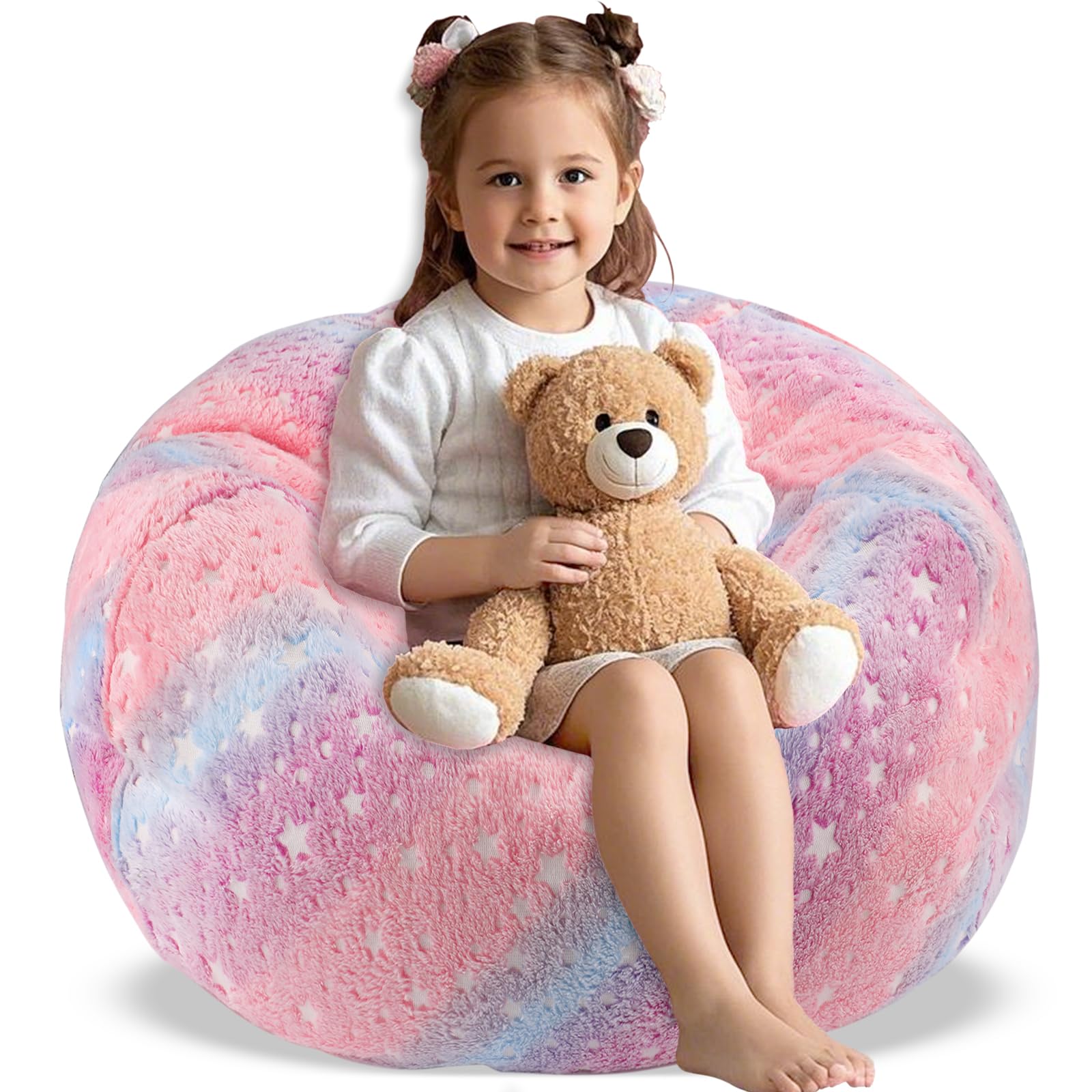 Joybble Bean Bag Cover, Kids Bean Bag without Filling, Beanbags for Children, Flannel Comfortable & Safe Kids Sofa, Stuffed Animal Storage Baby Bean Bag Chair, Bedroom Furniture, Pink