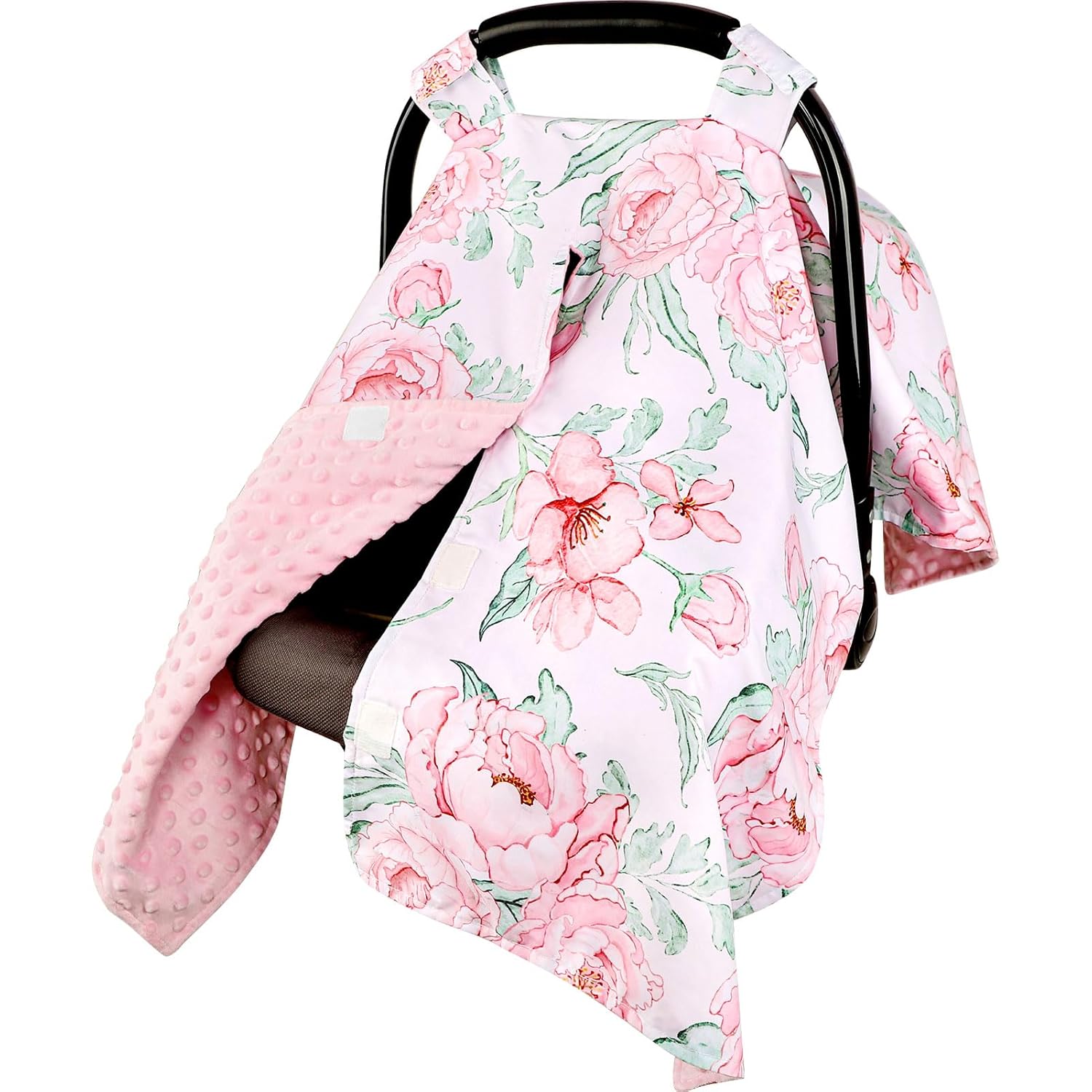 Baby Car Seat Covers Set - Pink Floral Winter Car Seat Protector With Headrest