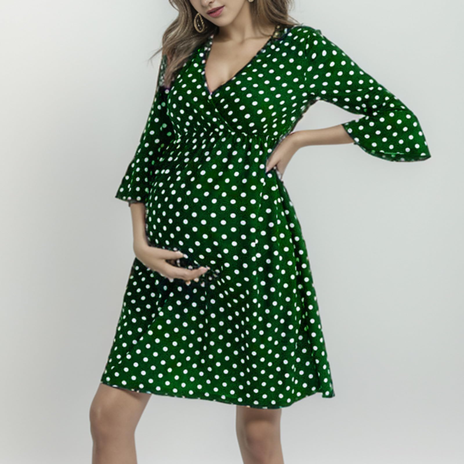 Generisch Categoria di prodotto: abito premaman elegante con funzione di allattamento, a maniche lunghe, comoda camicia da notte per gravidanza e allattamento
