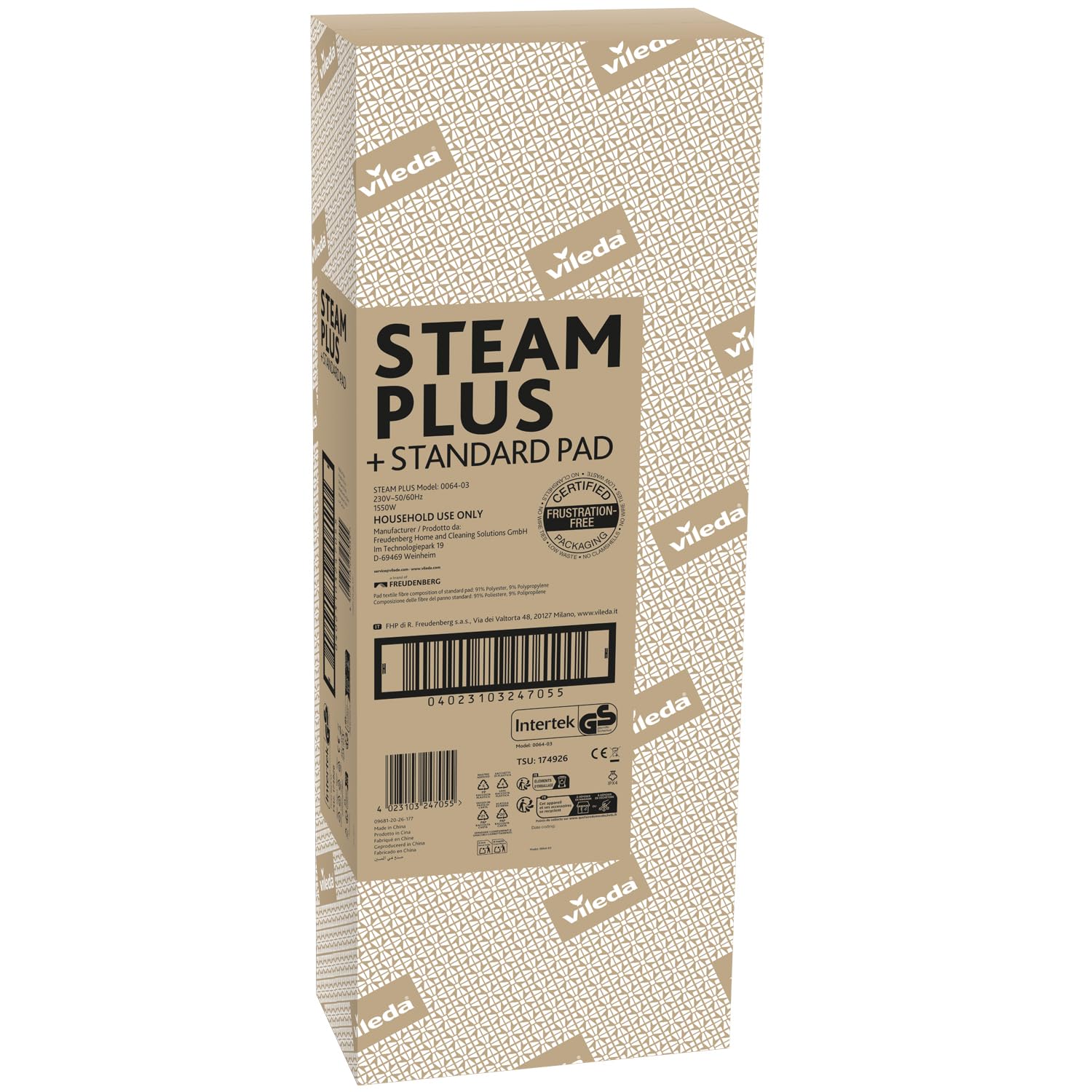 Vileda Steam PLUS | scopa a vapore | pulizia e igiene con il vapore | elimina fino al 99.9% dei batteri e virus | ideale per tappeti, moquette per tutti i tipi di pavimento | senza uso di detergenti