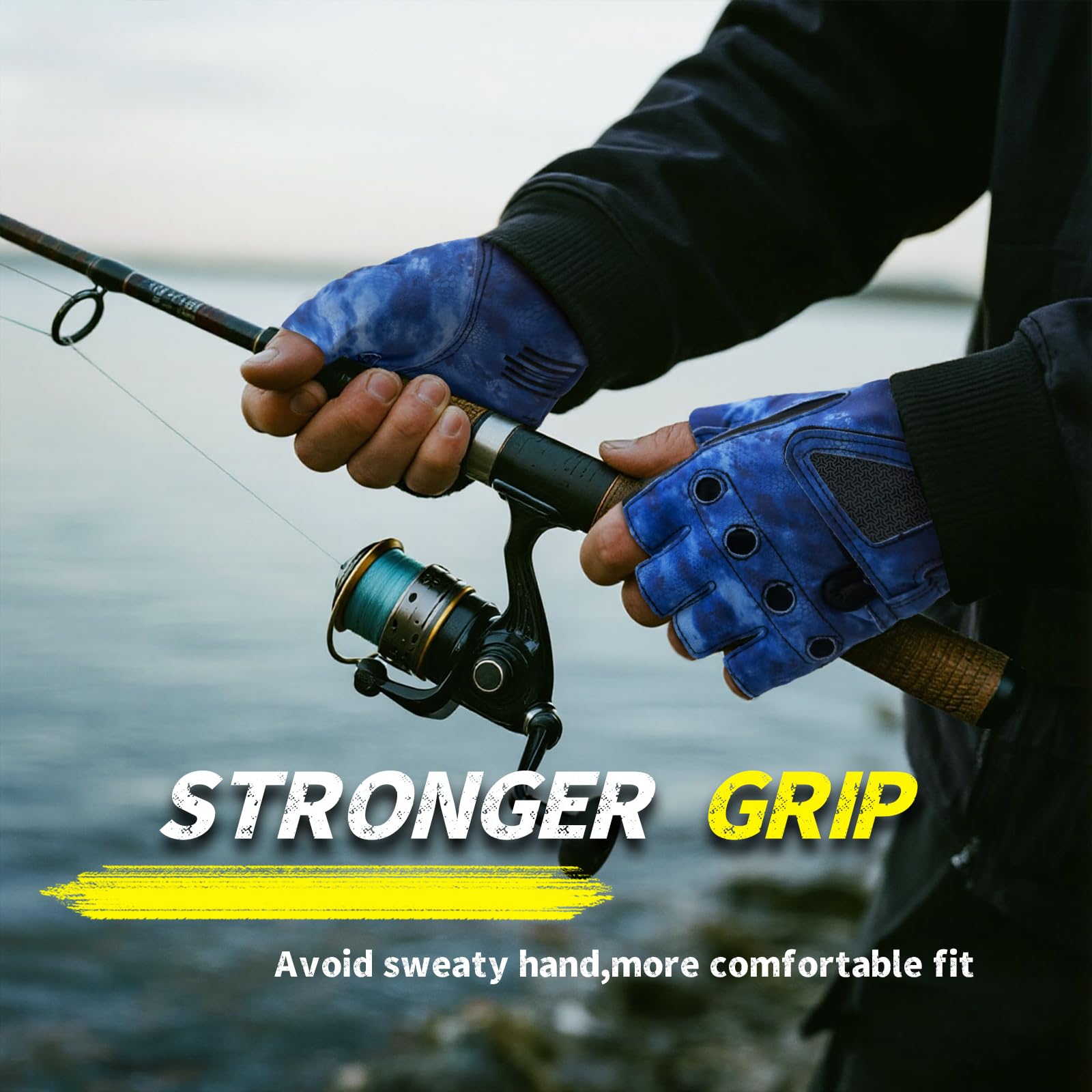 Guanti da pesca senza dita, leggeri, traspiranti, antiscivolo, per kayak, vela, canottaggio e canottaggio