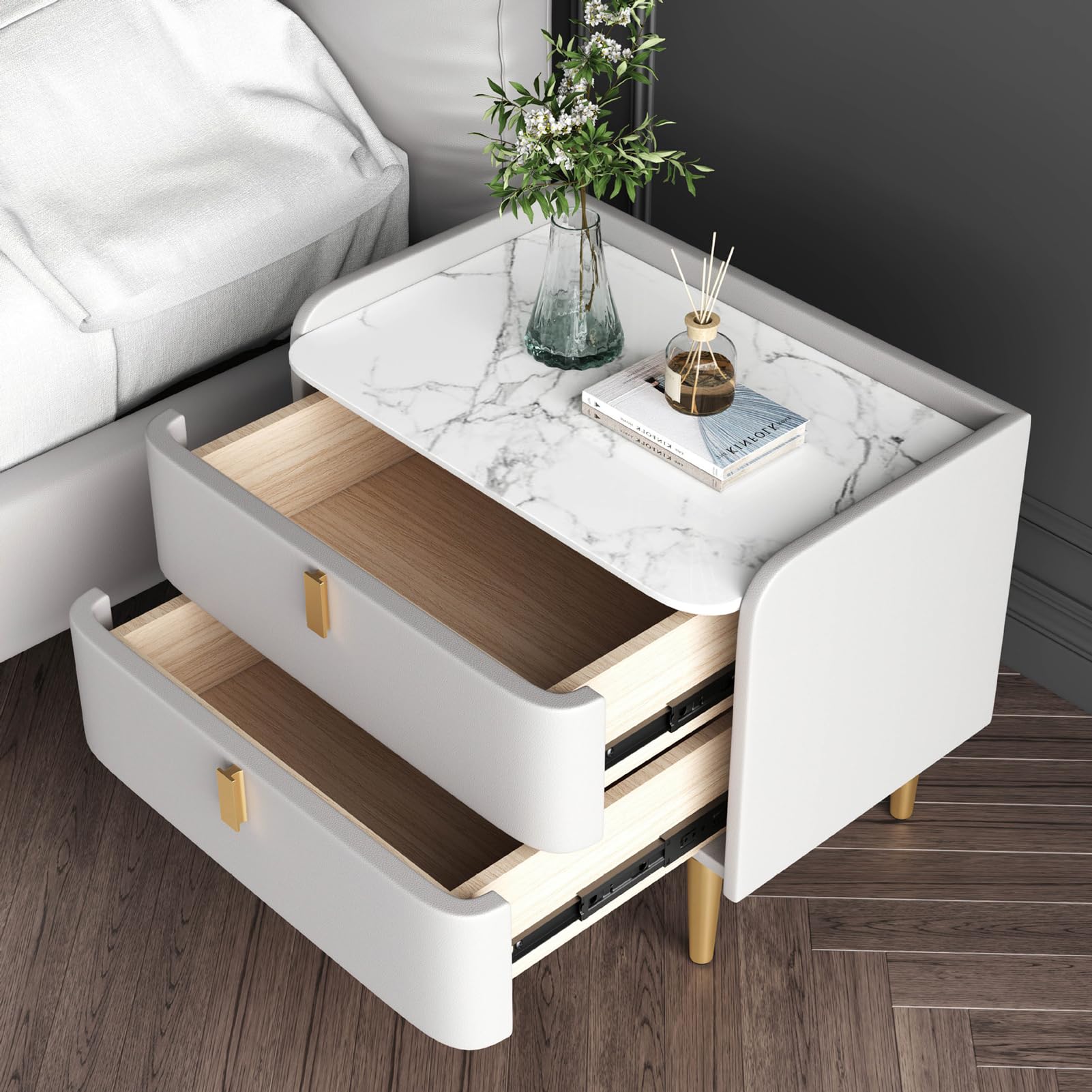 Comodino Moderno con cassetti, Robusto Comodino per Camera da Letto, Piccolo vano portaoggetti Laterale, Facile da Montare, Ideale per Camera, dormitorio o Ufficio.
