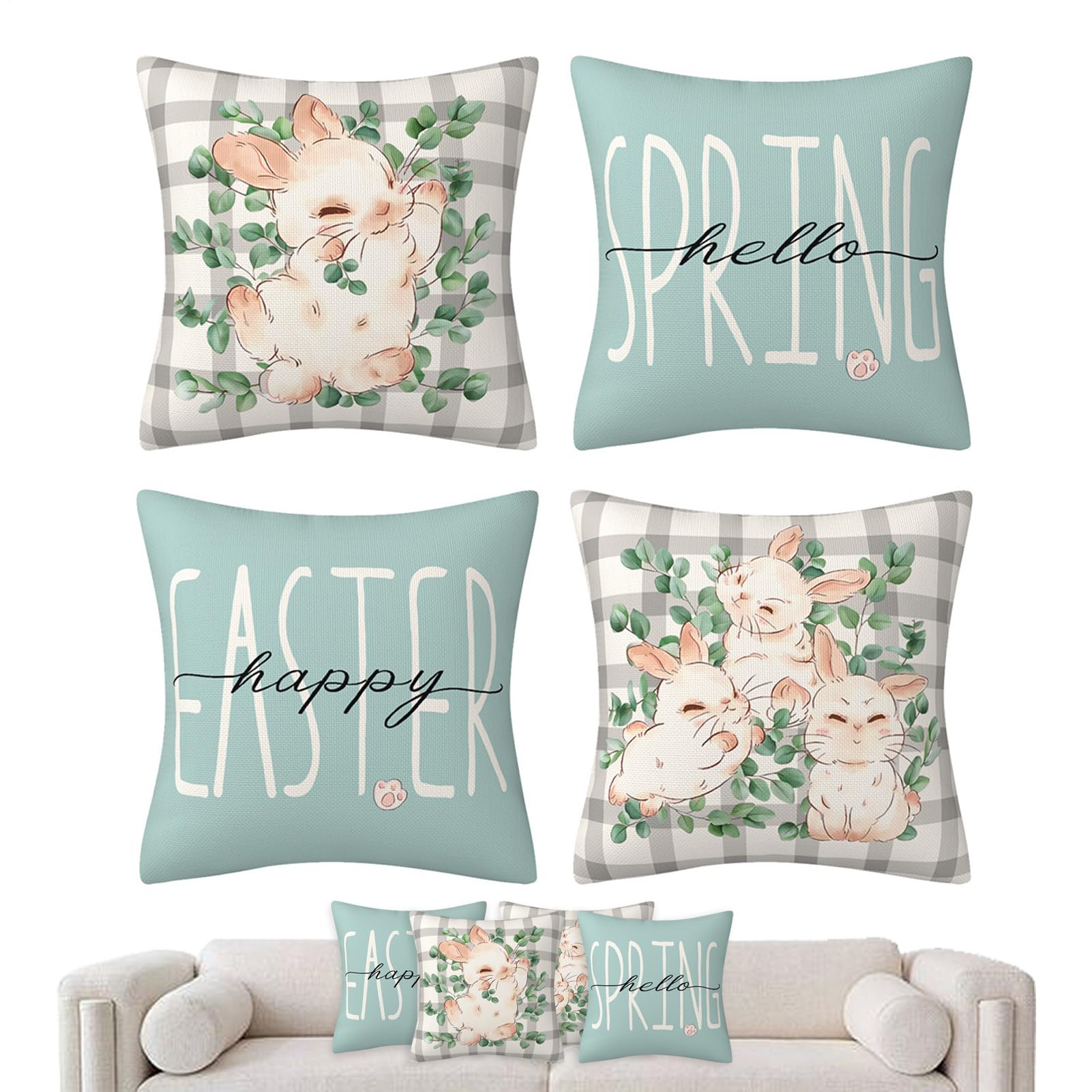 Housses de coussin pour Pâques 45x45 cm lot de 4 décoration lapin