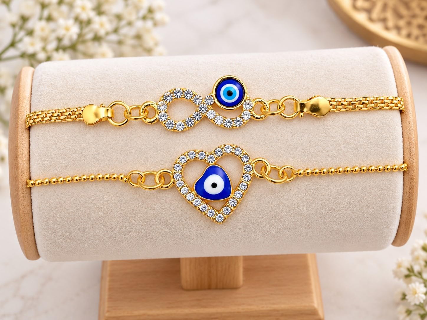 Bracelets Gold Plated, Evil eyes, heart shaped for Women,Men Jewelry with popular bracelet designs, infinity love, Valentines Day, Gift Sets for Womens, Mom, wife. and freinds, everyday style image 3