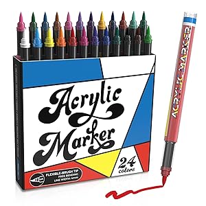 Touchbool Acrylic Paint Markers, 24 Color Fine Tip Permanent Acrylic Paint Pens For Rock Painting, Canvas, Wood, Glass, Ceramic, Fabric, Plastic, Egg, Scrapbook, Art Painting Supplies Kit