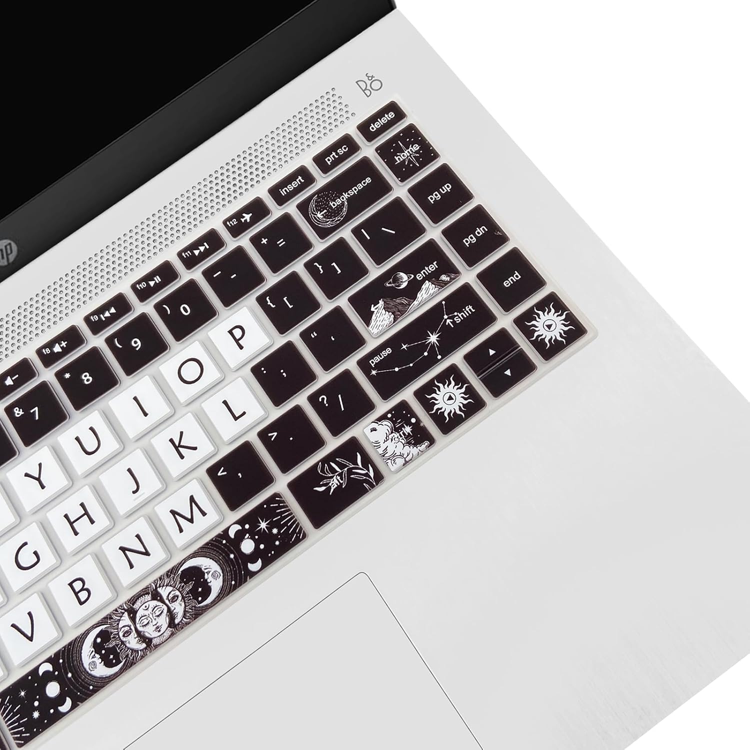 Cute Silicone Keyboard Cover for HP Pavilion x360 14 14-BA/BF/BW/CD/CF/DQ/DK/DH/DS/DF/FQ Series, 14-dk1013dx/dk1003dx/dk0002dx 14-dq1043cl 14-fq0013dx, Sun and Moon
