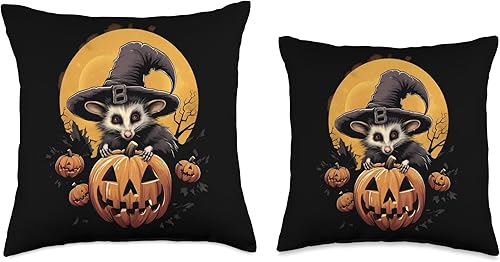 Miniatura 3 de Possum Trick or Treat Halloween Party Cojín de disfraz de bruja de zarigüeya, calabaza, disfraz de Halloween, 18 x 18 pulgadas, multicolor