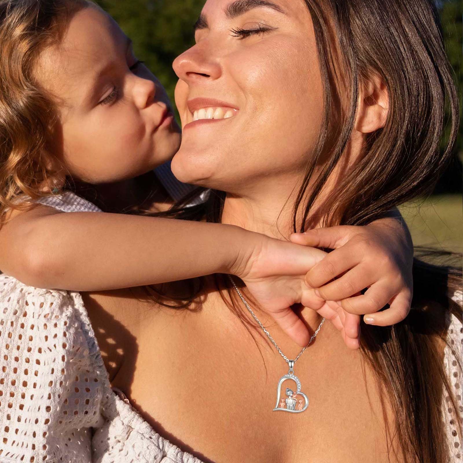 INFUSEU Collier Mere Fille Bijoux, Argent Sterling 925 Personnalisé PréNom Femme Cadeau Pendentif Enceinte Original Fete Des Meres Collier Maman