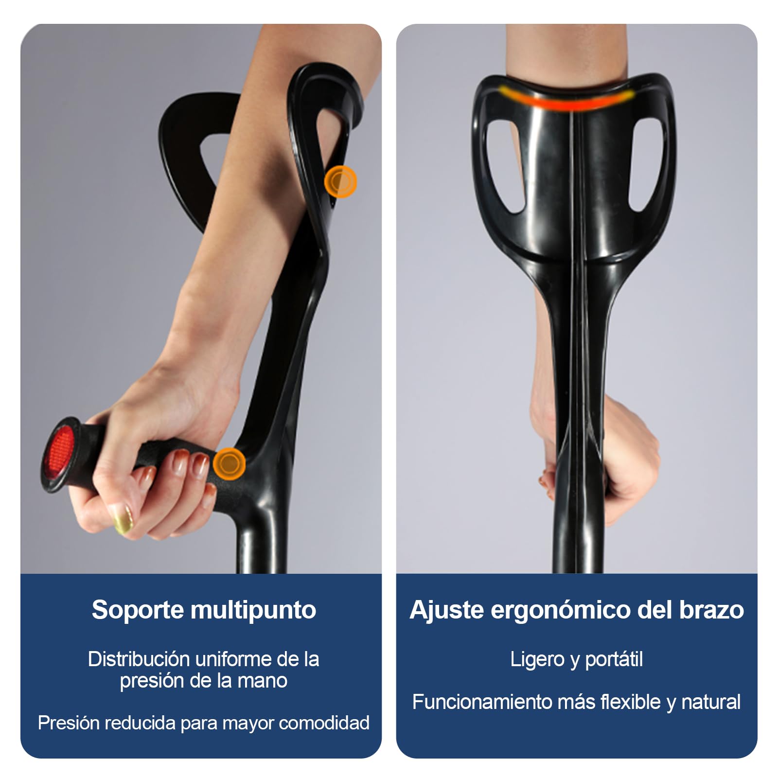 Muletas de antebrazo para Adultos Plegables (Paquete de 2), Ajustables en Altura, de aleación de Aluminio Ligero, Antideslizantes, Bastones de Ayuda para Caminar, Mango ergonómico con Agarre cómodo