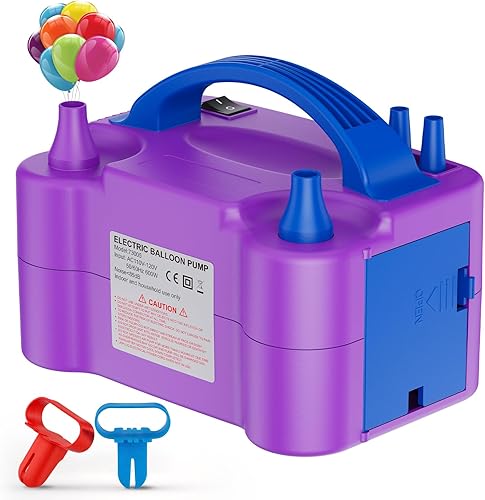 Miniatura 11 de Electric Balloon Pump, Portable Electric Balloon Blower Machine Balloon Air Pump, Dual Nozzle 110V 600W Balloon Inflator for Party Decoration Azul