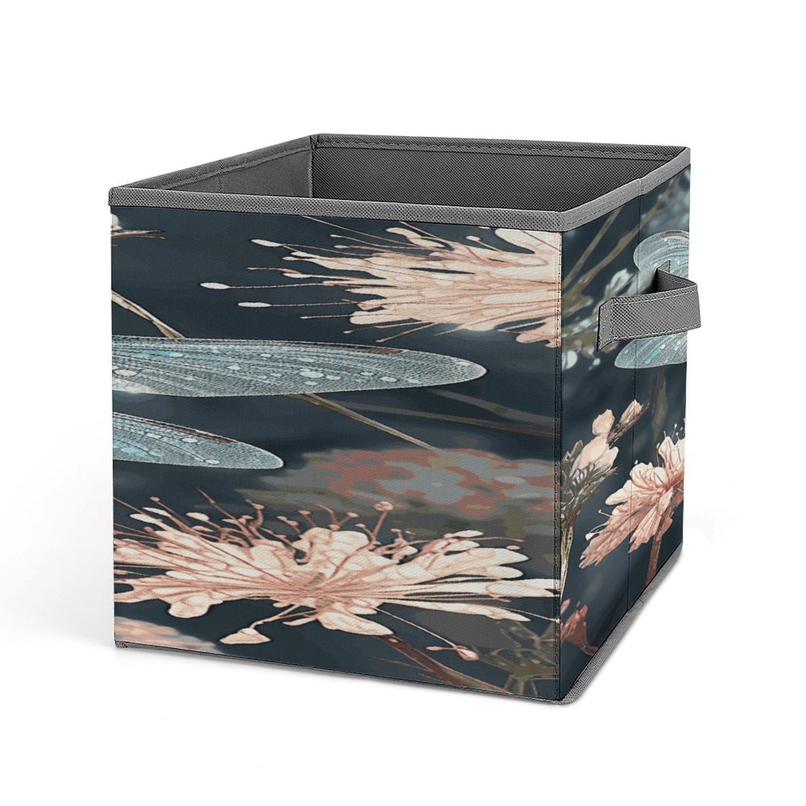 Fodpand Style Dragonfly Flower Storage Cubes Foldable Decorative Fabric, Storage Bins Baskets With Handles, Closet Organizers And Storage For Home, Office,Closet, Clothes